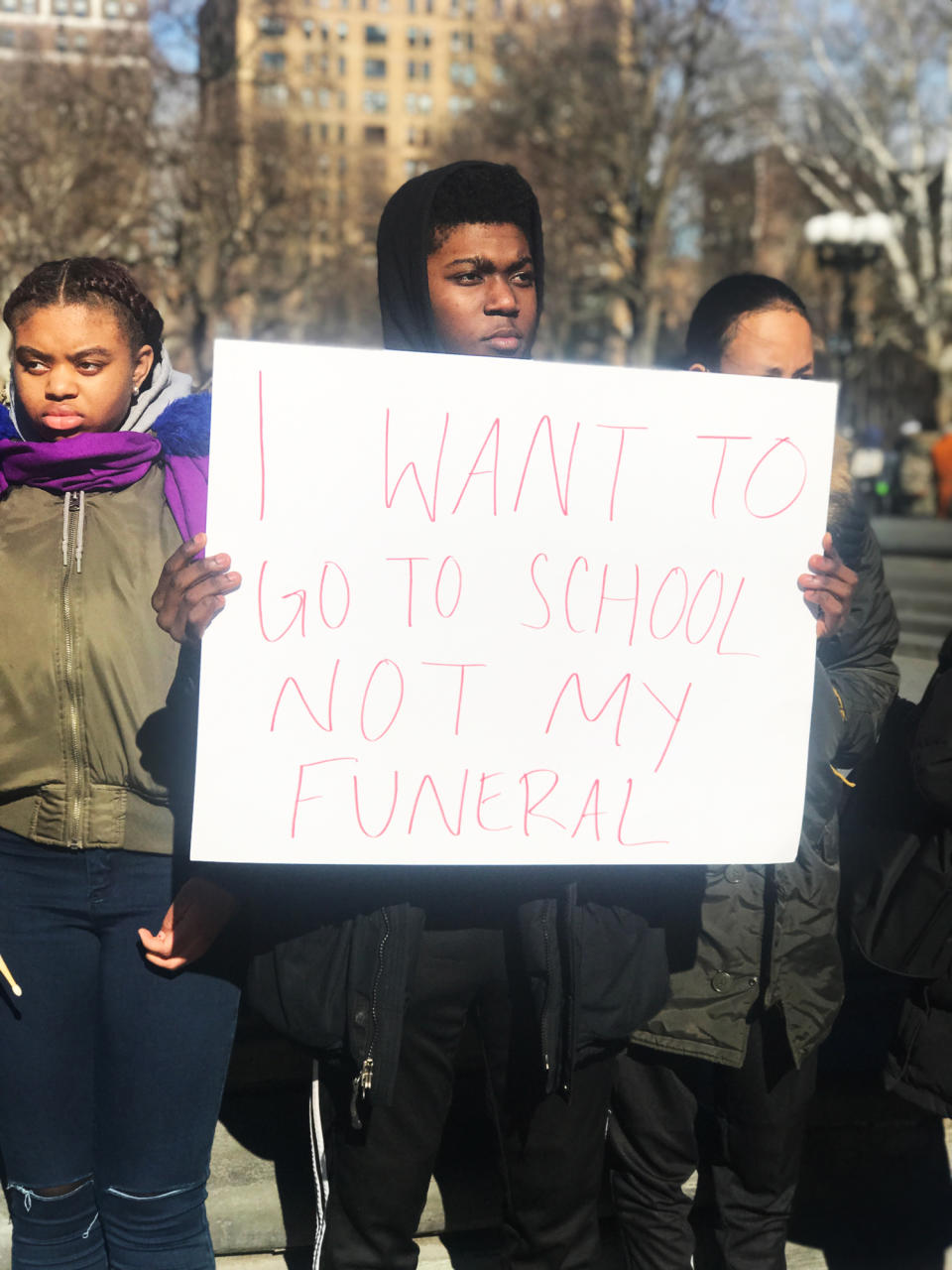 <p>Students in Washington Square Park, New York City, take part in a national walkout. (Photo: Julie Giusti for Yahoo Lifestyle) </p>