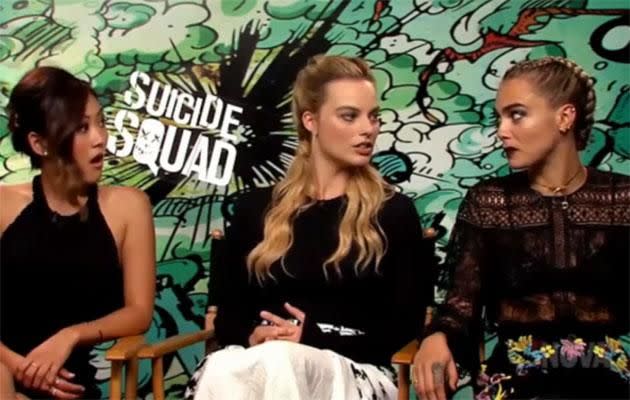 Margot and her Suicide Squad co-stars Karen Fukuhara and Cara Delevingne contemplate the Photoshop controversy. Source: Smallzy's Surgery