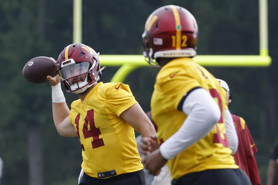 Washington Commanders quarterback Sam Howell (14). Mandatory Credit: Geoff Burke-USA TODAY Sports