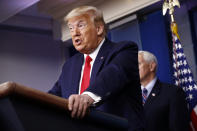 President Donald Trump speaks during a coronavirus task force briefing at the White House, Sunday, March 22, 2020, in Washington. (AP Photo/Patrick Semansky)