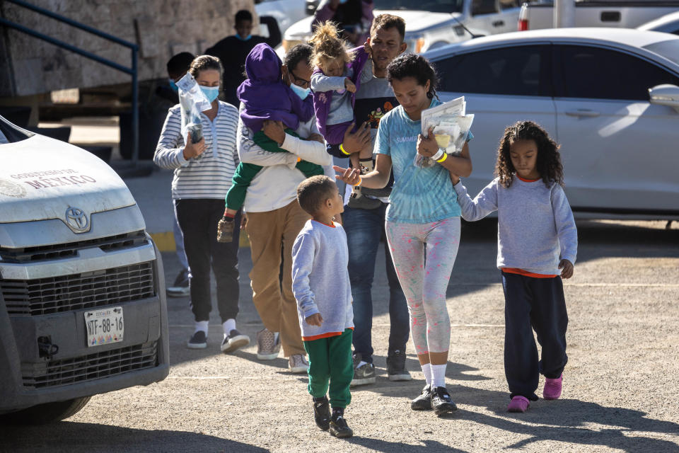 CIUDAD JUAREZ, MEXICO - JANUARY 09: Immigrant families from Venezuela arrive back into Mexico after being expelled from the United States on January 09, 2023 to Ciudad Juarez, Mexico. / Credit: / Getty Images