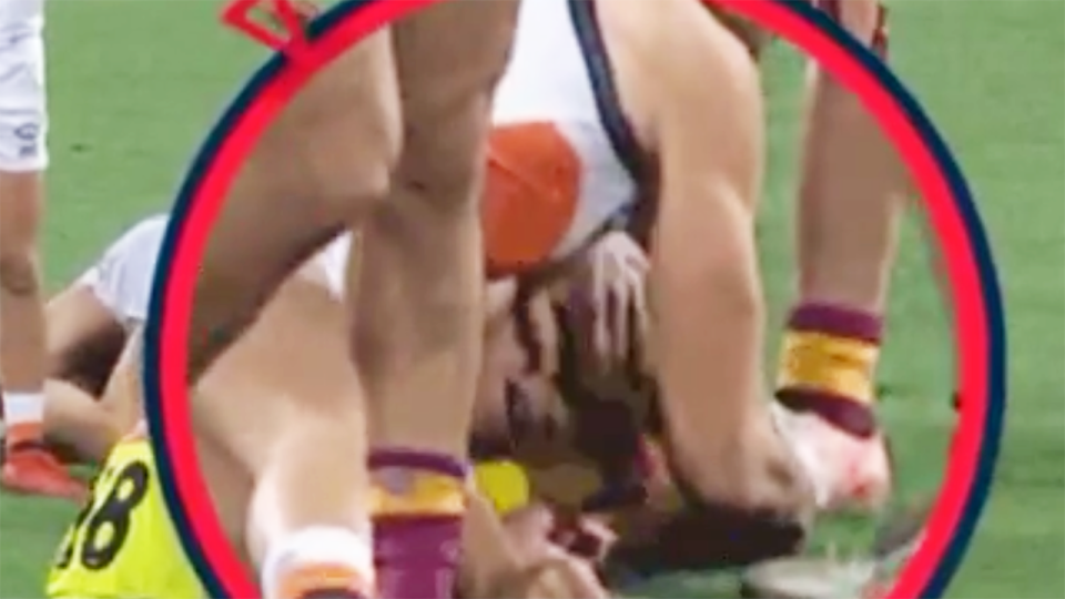 Toby Greene, pictured here appearing to make contact with Lachie Neale's face.