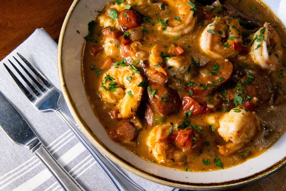 Shrimp and grits from The Brass Pearl in downtown Knoxville on Friday, Dec. 9, 2022. The dish is among the favorite meals Knox News ate in 2022. 