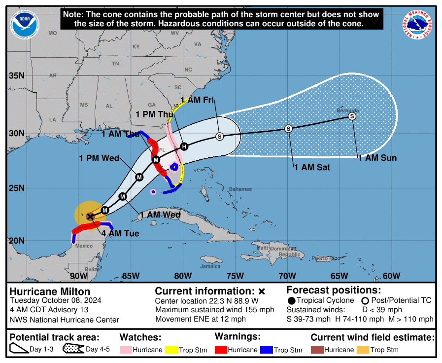 The projected path of Hurricane Milton as of 5 a.m. Tuesday.