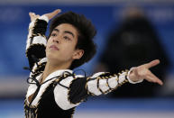Michael Christian Martinez of the Philippines competes in the men's short program figure skating competition at the Iceberg Skating Palace during the 2014 Winter Olympics, Thursday, Feb. 13, 2014, in Sochi, Russia. (AP Photo/Bernat Armangue)