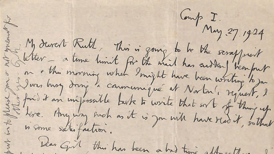 A digitized letter shows part of the final correspondence that Mallory wrote to his wife, Ruth, dated May 27, 1924, as he revealed looking 