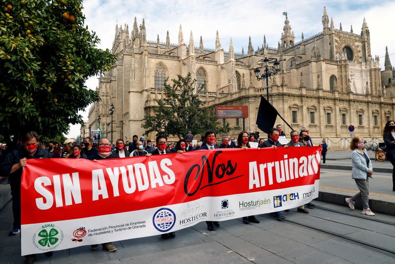 Hospitality sector protests against COVID restrictions in Seville