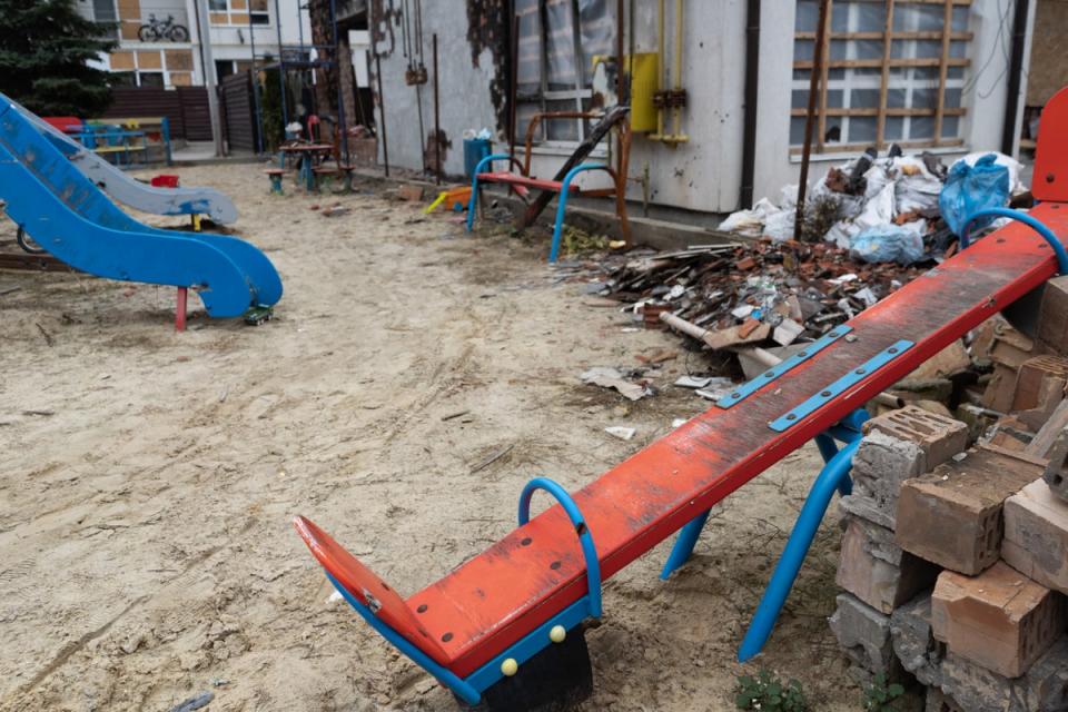 A damaged playground in Kyiv (Anastasia Vlasova/Save the Children)