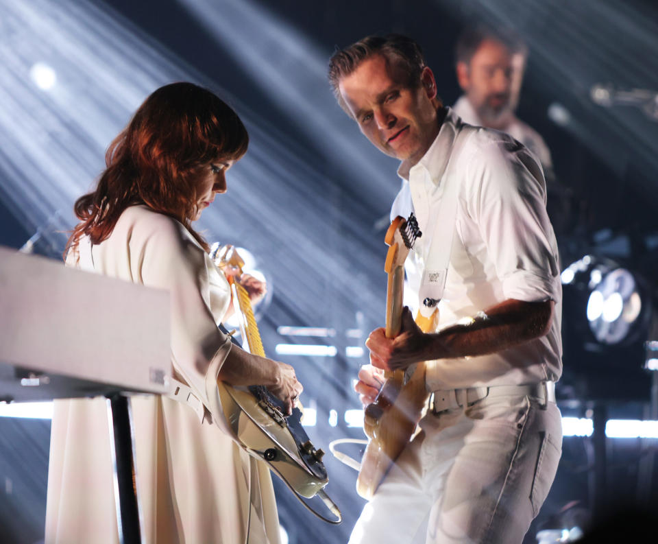 The Postal Service’s Ben Gibbard and Jenny Lewis perform to a sold-out crowd at the Hollywood Bowl on Sunday, Oct. 15.