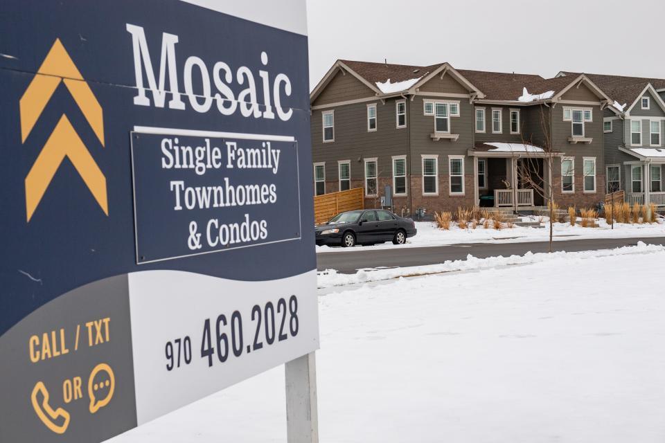 A sign advertises homes for sale in the Mosaic community in northeast Fort Collins on Saturday, Jan. 28, 2023.