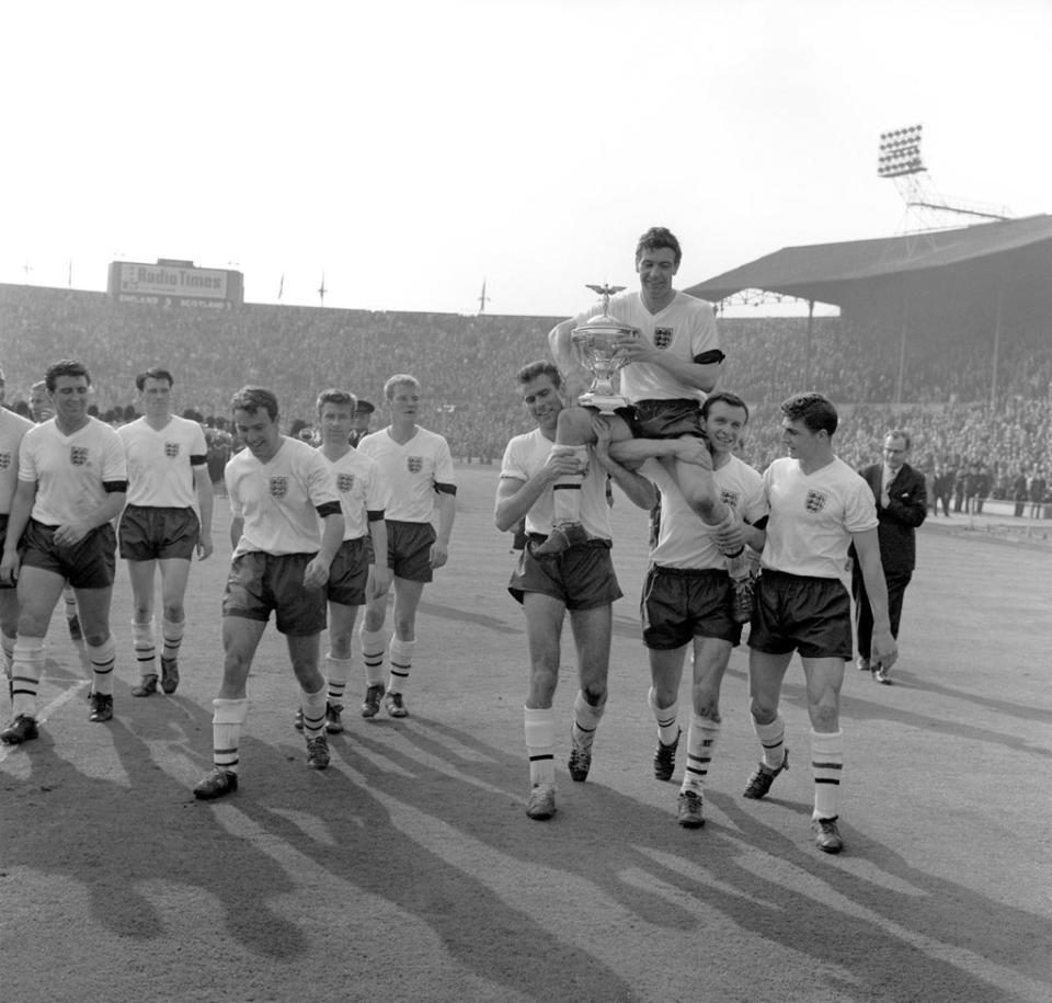 Jimmy Greaves, third from the left, with the victorious England team after the 1961 Home International Championship (PA) (PA Archive)