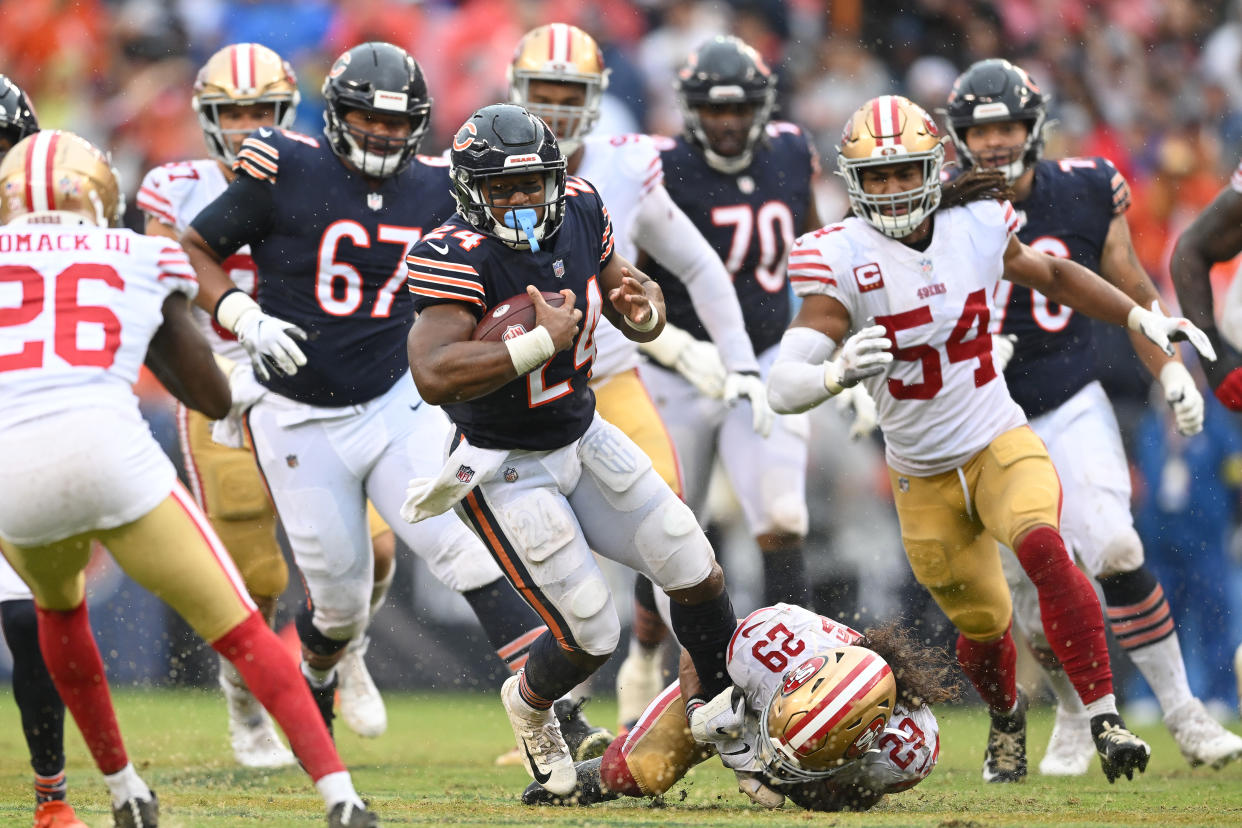 Bears running back Khalil Herbert appears to have a fantasy relevant role in the Chicago backfield. (Photo by Robin Alam/Icon Sportswire via Getty Images)