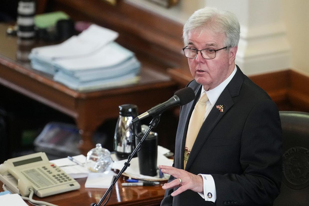 Lt. Gov. Dan Patrick, shown addressing lawmakers after articles of impeachment against Ken Paxton were presented to the Texas Senate on May 29, will have retired Justice Lana Myers counsel him during the impeachment trial.