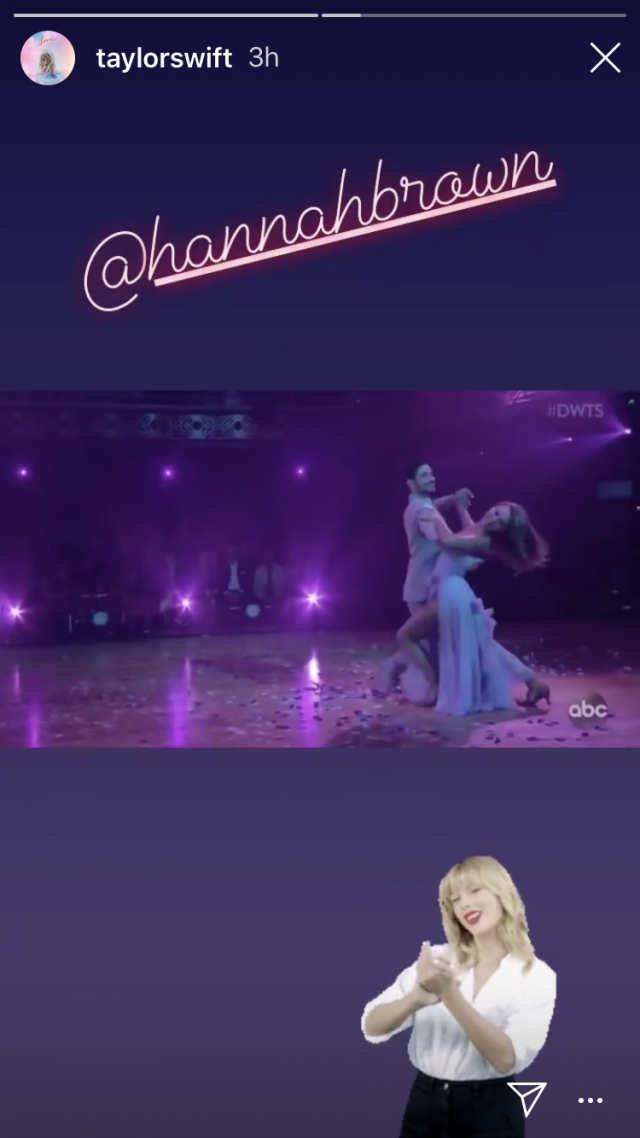Swift took to her Instagram Stories to share a clip of Brown and her dance partner, Alan Bersten, performing a sexy waltz to 'Lover.'