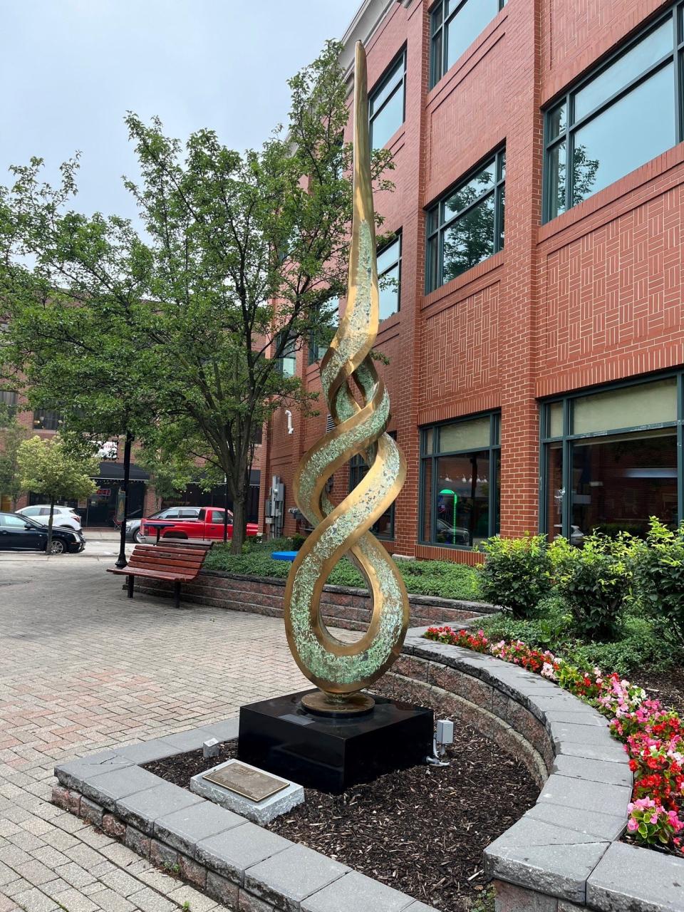 The sculpture "Flame of Life" in Rotary Park in Mt. Clemens.