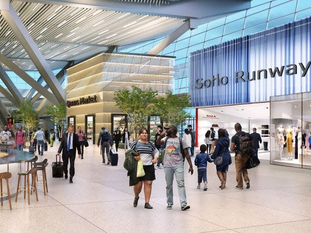 Rendering of New Terminal One's post-security retail and dining plaza.