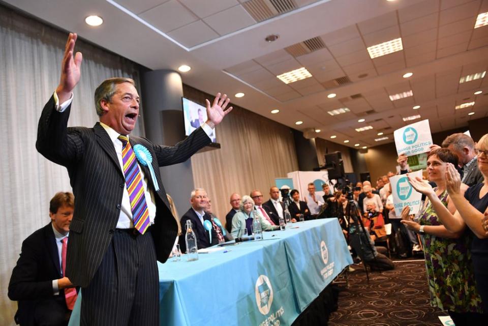 Mr Farage has seen his Brexit Party soar in the polls (Getty)