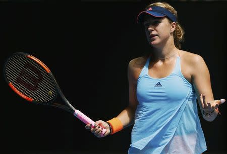 Tennis - Australian Open - Melbourne Park, Melbourne, Australia - 24/1/17 Russia's Anastasia Pavlyuchenkova reacts during her Women's singles quarter-final match against Venus Williams of the U.S. . REUTERS/Issei Kato