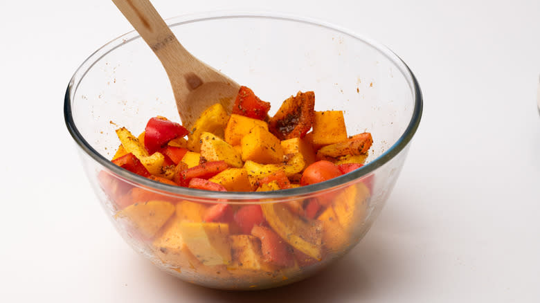 Squash and peppers in bowl