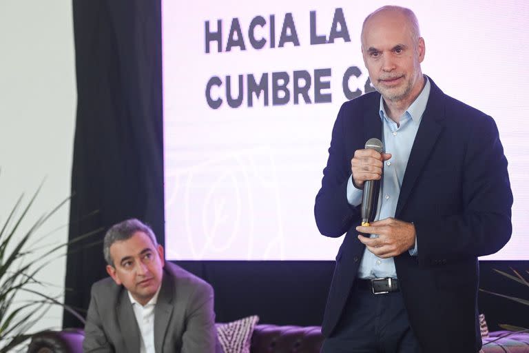 Horacio Rodríguez Larreta con el intendente rosarino Pablo Javkin