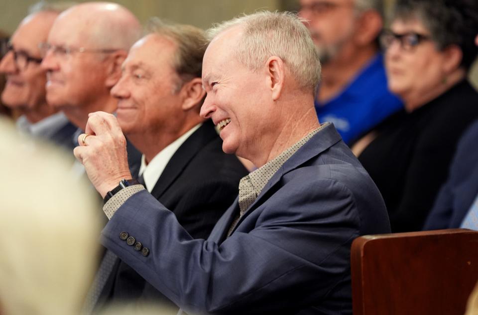 Former Mayor Mick Cornett reacts during the June 18 Oklahoma City Council meeting.