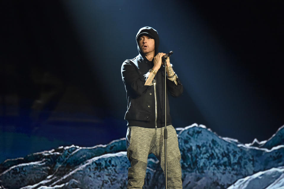 Eminem performs during the MTV EMAs 2017 in London. (Photo: Kevin Mazur/WireImage)