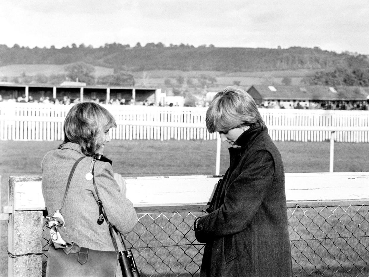 Princess Diana and Camilla, Queen Consort, at Ludlow Racecourse in 1980.