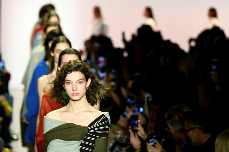 Models walk the runway for Esteban Cortazar during New York Fashion Week