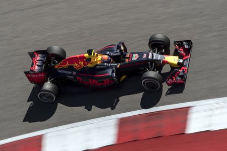 Oct 21, 2016; Austin, TX, USA; Red Bull Racing driver Max Verstappen (33) of Netherlands drives during practice for the United States Grand Prix at the Circuit of the Americas. Mandatory Credit: Jerome Miron-USA TODAY Sports