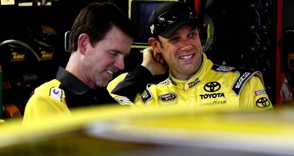 Crew chief Jason Ratcliff with driver Matt Kenseth in the Cup Series garage at Homestead-Miami Speedway in 2013.