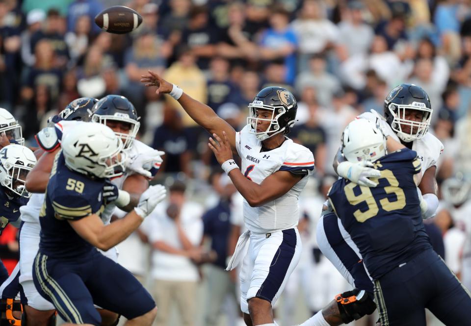 Morgan State quarterback Dominique Anthony throws a first-half touchdown pass against the Akron Zips on Saturday in Akron.