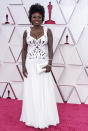 <p>Viola Davis opted for a laser-cut structured dress by British designer Alexander McQueen. (Getty Images)</p> 
