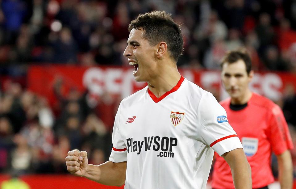 Wissam Ben Yedder celebrates a goal for Sevilla