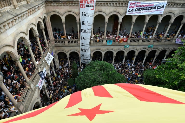 Students gathered at the historical headquarters of the University of Barcelona for a pro-referendum demonstration