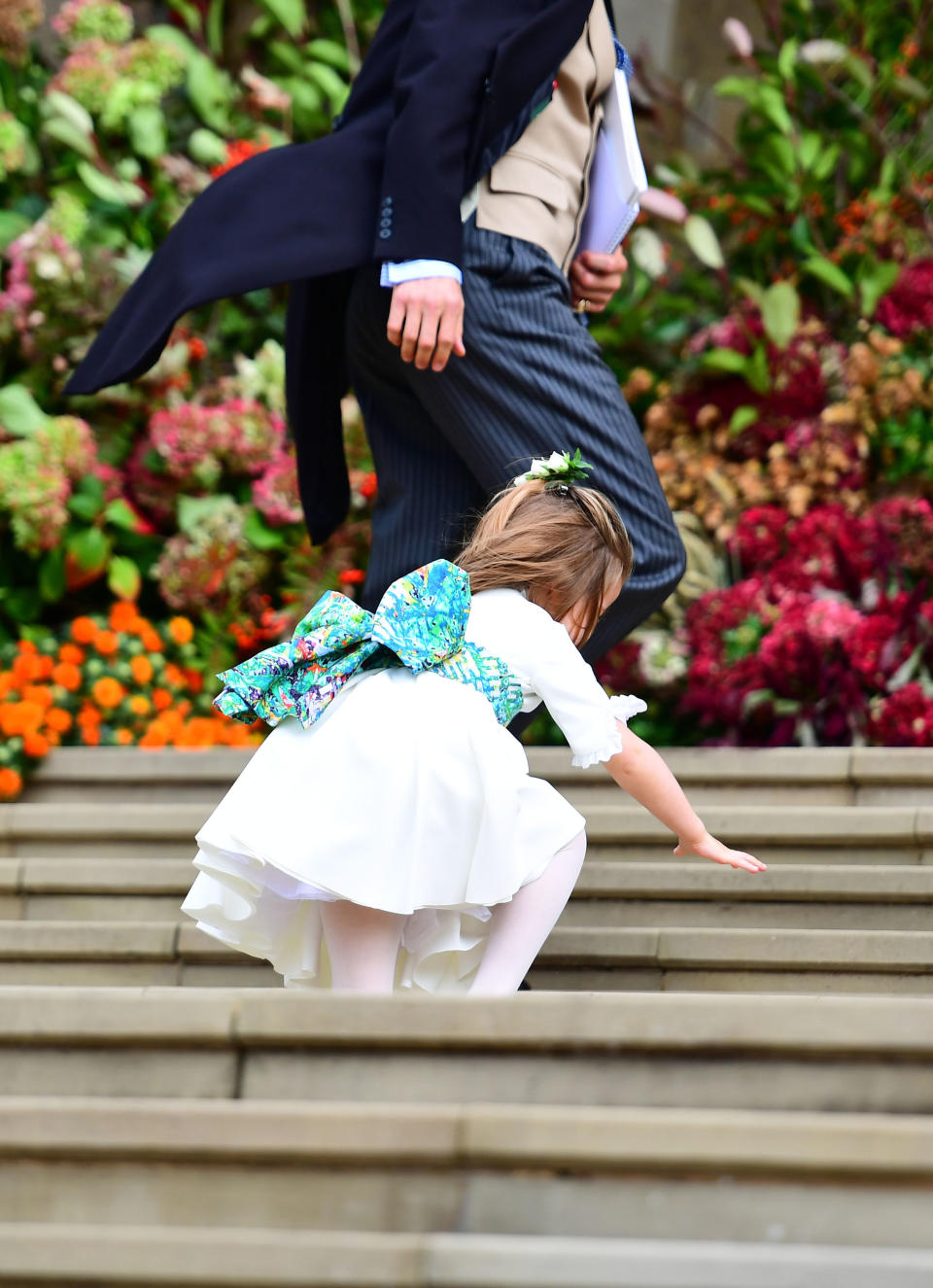 Princess Charlotte had a rough-go on the chapel steps. Photo: Getty Images.