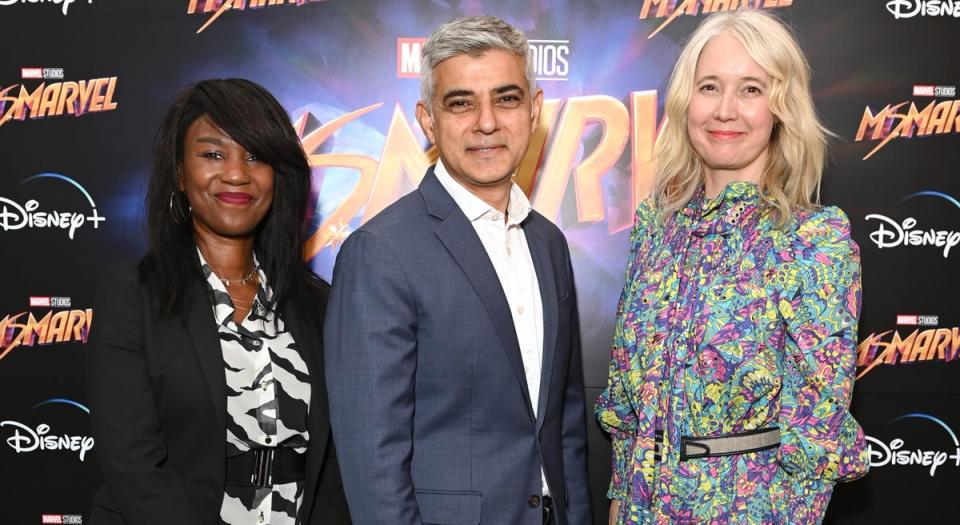 (L-R) Debbie Weekes-Bernard, London Mayor Sadiq Khan and Justine Simons OBE attend a special community screening of 