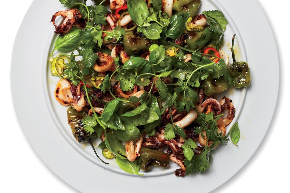 Charred Padrón Chiles and Squid Salad