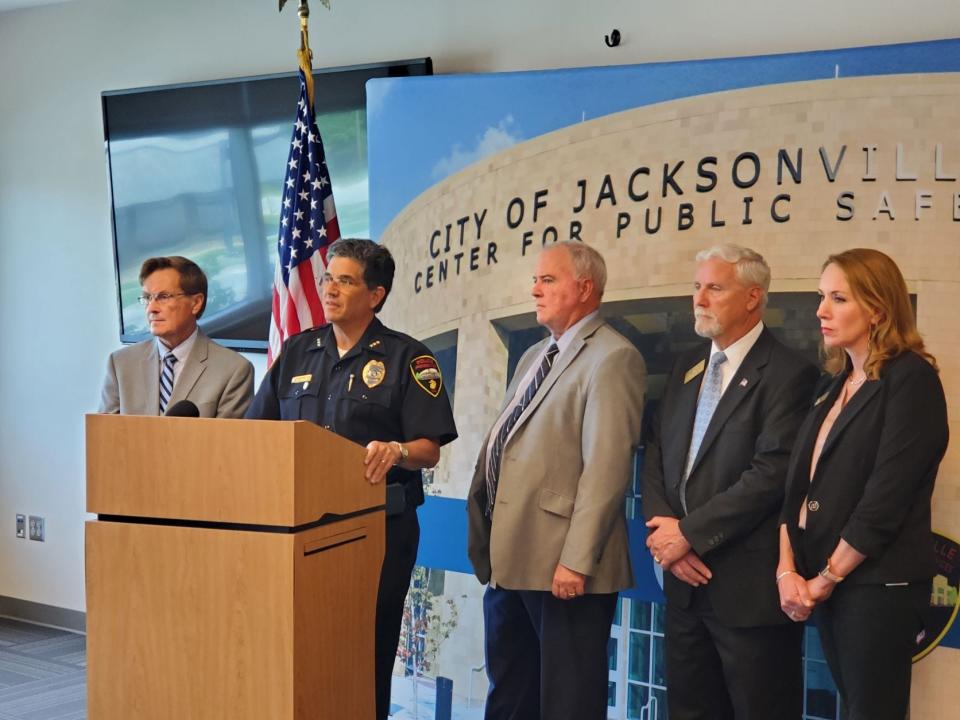 The Jacksonville Police Department held a press conference Thursday morning after a student was killed and another injured at Northside High School in Jacksonville from an apparent stabbing incident.