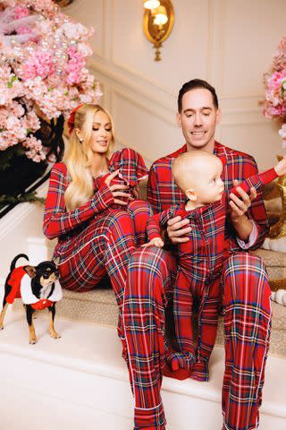 Paris Hilton Poses with Her Babies in Matching Pajamas for First Family  Christmas Photos (Exclusive)