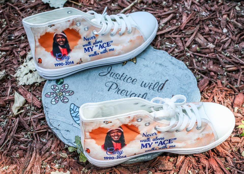 Rose Smith had these shoes made to remember her son, Cory Crowe, who was lost to gun violence. June 14, 2024