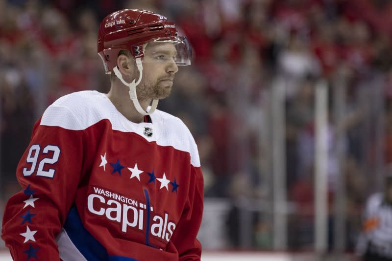 Forward Evgeny Kuznetsov totaled six goals and 11 assists through 43 games this season with the Washington Capitals. File Photo by Alex Edelman/UPI
