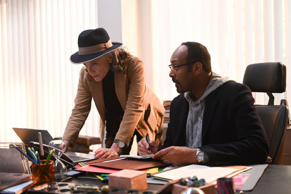 THE IRRATIONAL — “Dead Woman Walking” Episode 102 — Pictured: (l-r) Amy Aquino as CJ, Jesse L. Martin as Alec Mercer — (Photo by: Sergei Bachlakov/NBC)<cite>NBC</cite>