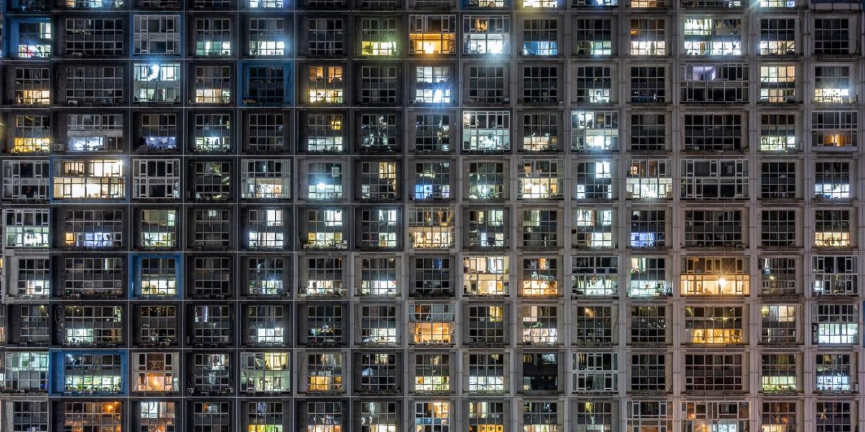 crowded residential district in beijing at night