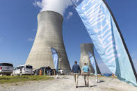 A view of cooling towers for units 3, from left, and 4 at Plant Vogtle, in Burke County near Waynesboro, Ga., on Monday, July 31, 2023. Georgia Power Co. announced Monday that Unit 3 at Plant Vogtle, southeast of Augusta, has completed testing and is now sending power to the grid reliably. It's the first new American reactor built from scratch in decades. (Arvin Temkar/Atlanta Journal-Constitution via AP)