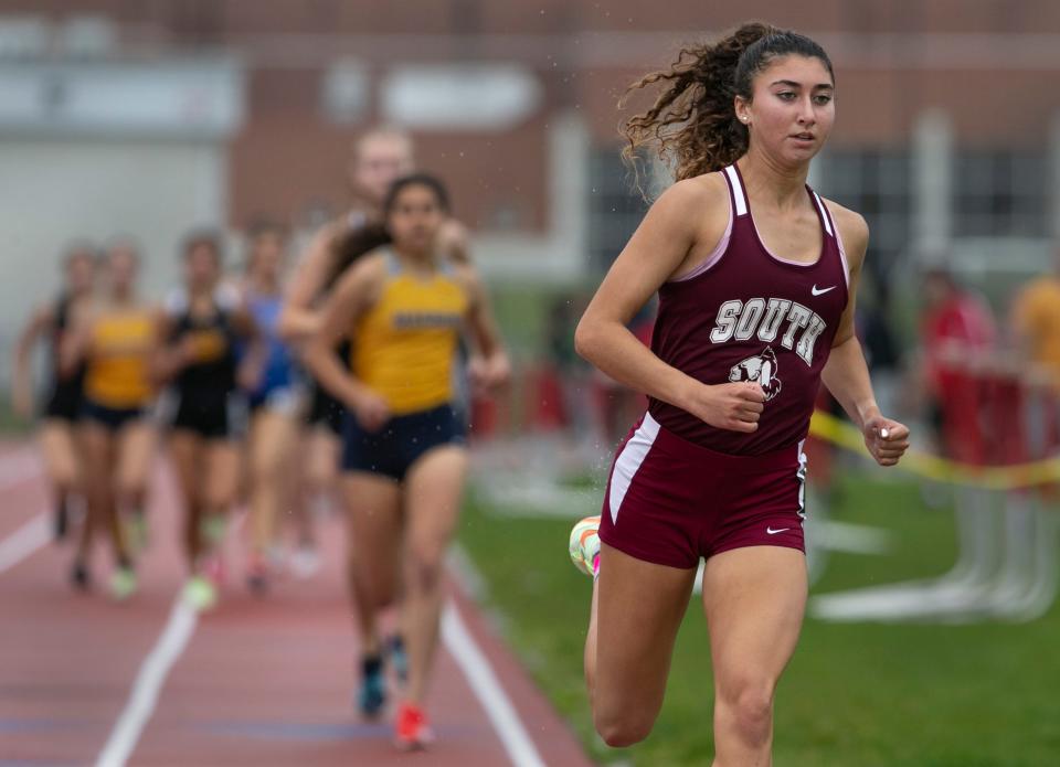 Lily Oliver of Toms River High School south wins the girls 800m race. Ocean County Track Championships take place at Jackson Liberty High School. Jackson, NJSaturday, May14, 2022