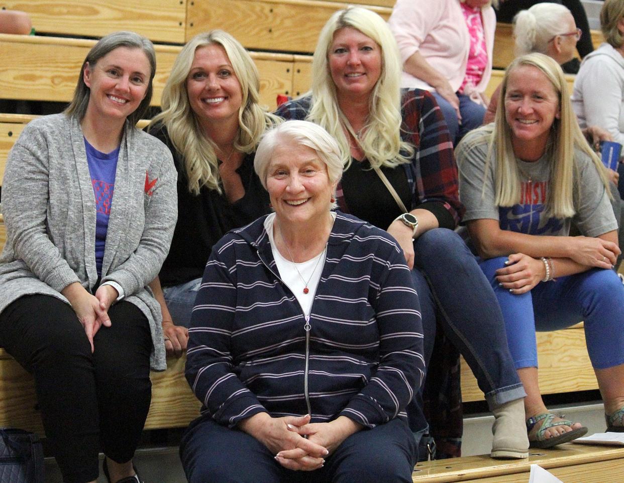 Former Martinsville head coach Jan Conner sat with some of her state championship basketball players from 1997 and 1998 during Monday's Basketball Frenzy at John R. Wooden Gymnasium.