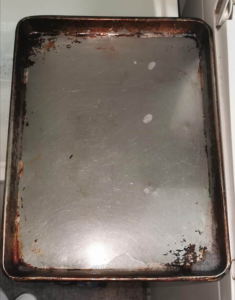 BEFORE: nothing would budge the baked on grime in the corners of the tray. Photo: Facebook.