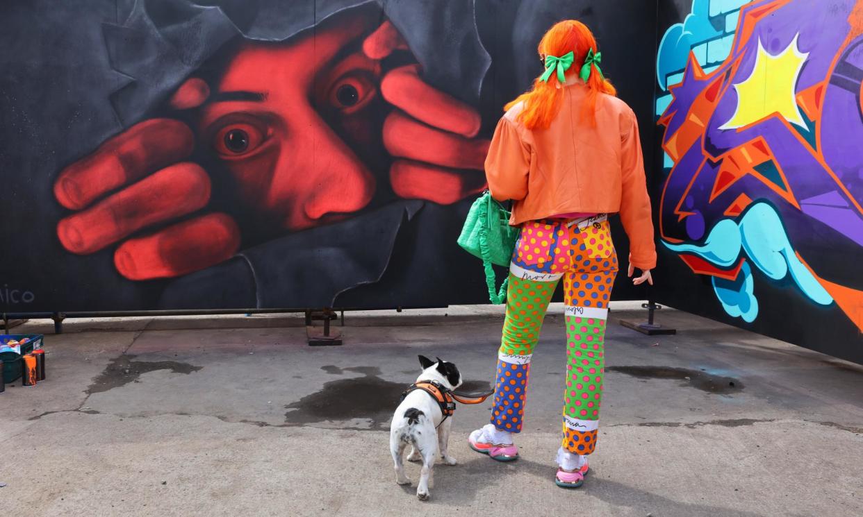 <span>A street artwork from the 2023 Yardworks festival in Glasgow, part of Scotland’s vibrant arts scene.</span><span>Photograph: Murdo MacLeod/The Guardian</span>