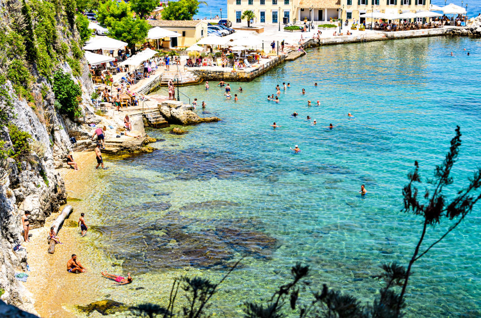 Corfu, Greece; June 21, 2022: Faliraki beach (Alecos beach), public bath in the old town, Ionian sea