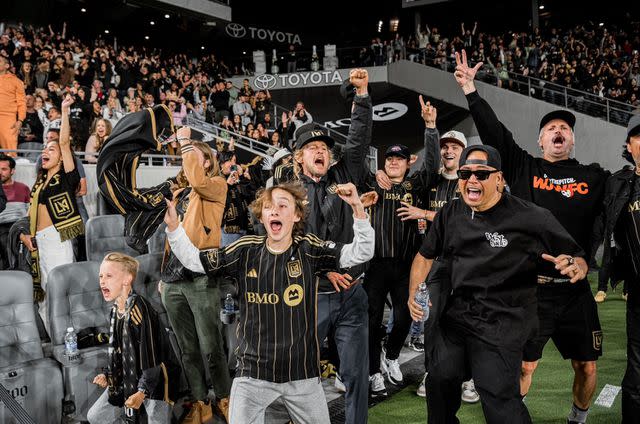 <p>LAFC </p> Owen Wilson with sons Finn and Ford